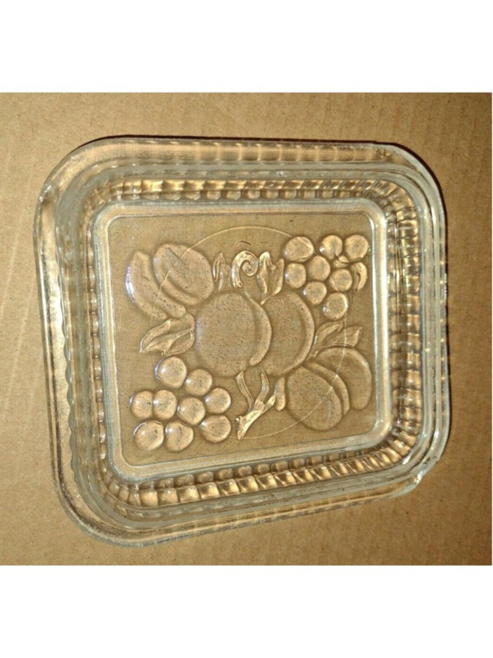 Replacement Lid Federal Glass Refrigerator Dish Clear Embossed Fruit 4 3/8" x 5"